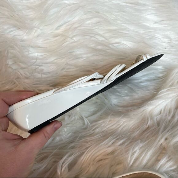 Stuart Weitzman Patent Leather Rhinestone Crystal Strappy Demi Wedge Sandals - Picture 5 of 7